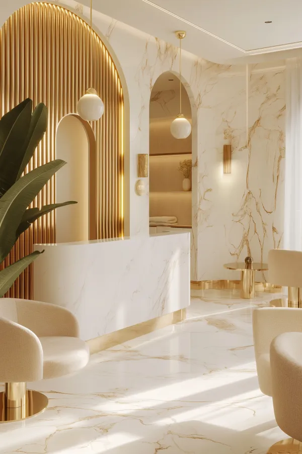 luxury womens salon gold and white interior design free image